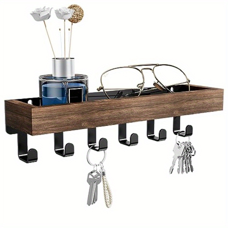 Soporte para llaves de madera natural, organizador de correo montado en la  pared y colgador de llaves, estante rústico de entrada de granja con 4