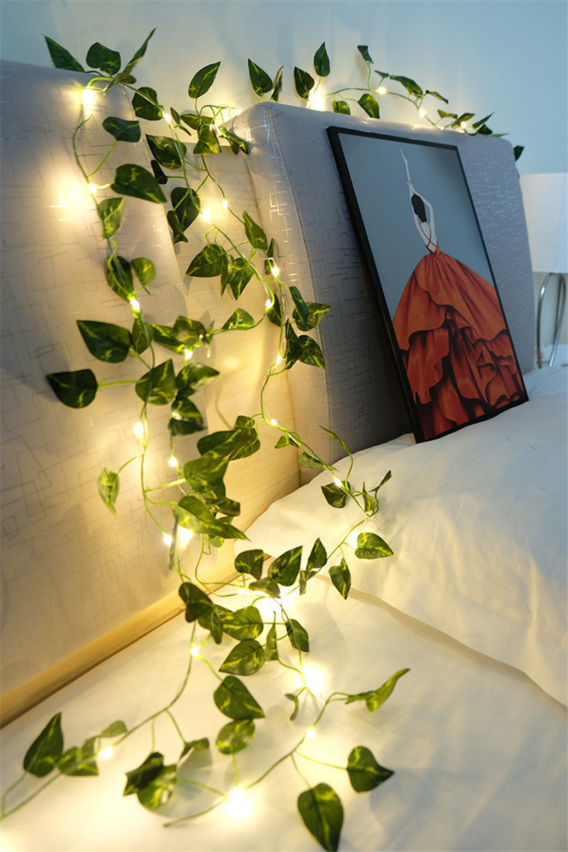 5.0 Meter Green Artificial Ivy Leaves Fairy String Lights, Artificial Garland Plant Vine Fairy Light For Bedroom Wedding Office Party Holiday Patio Wall Decor