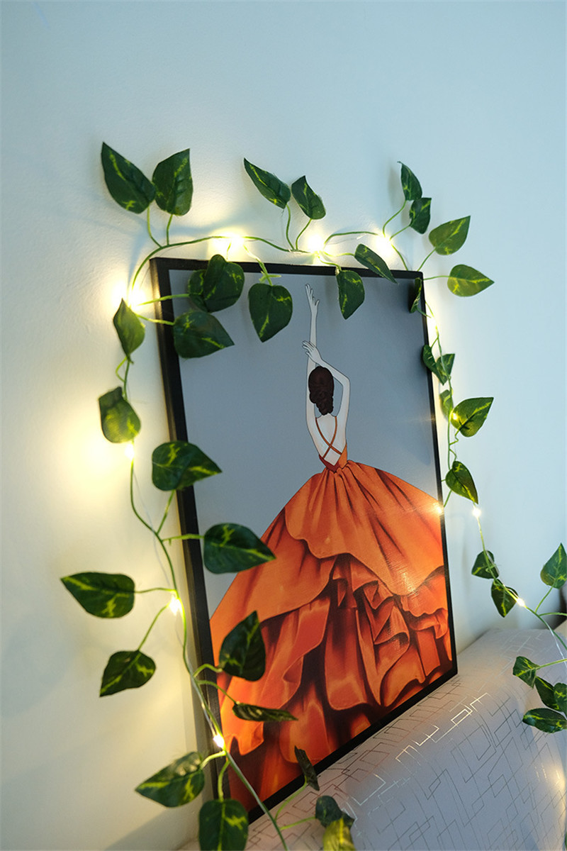 5.0 Meter Green Artificial Ivy Leaves Fairy String Lights, Artificial Garland Plant Vine Fairy Light For Bedroom Wedding Office Party Holiday Patio Wall Decor