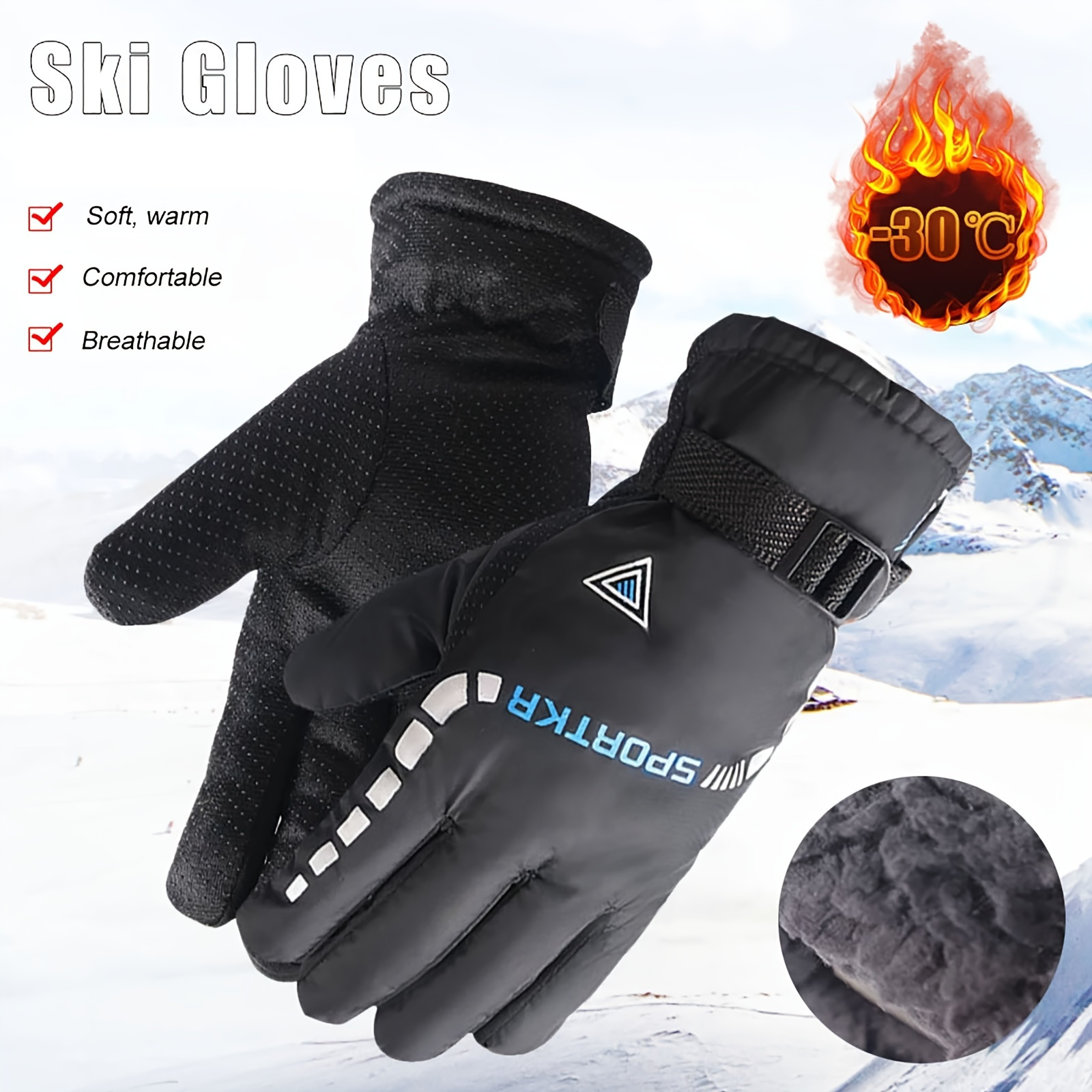 

Winter Warm Mittens - , Windproof Velvet For Outdoor Riding & Skiing