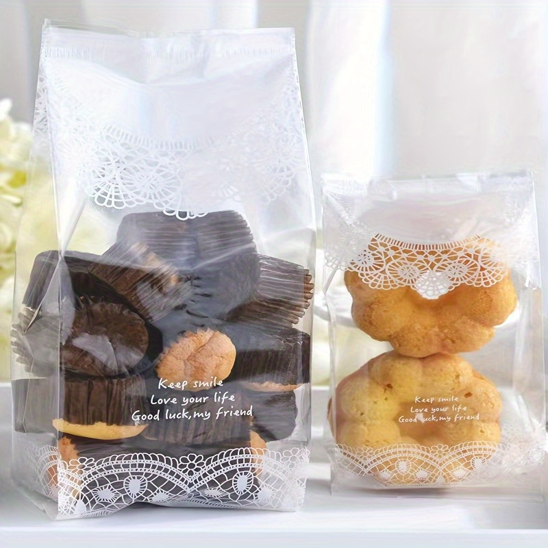 50pcs Clear Lace Self Sealing Cellophane Bags for Cookies Candy Packaging