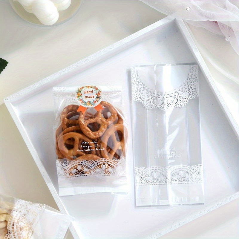 50pcs Clear Lace Self Sealing Cellophane Bags for Cookies Candy Packaging