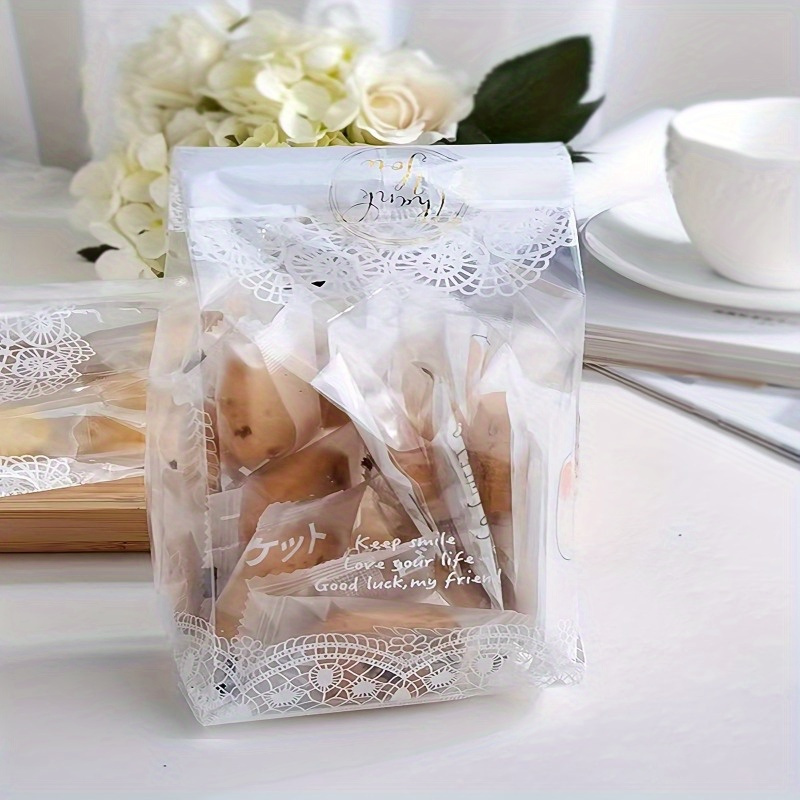 50pcs Clear Lace Self Sealing Cellophane Bags for Cookies Candy Packaging