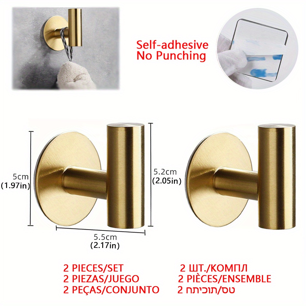 Self Adhesive Toilet Paper Holder Brushed Gold Roll Sus 304 Stainless Steel No Drilling for Bathroom Bedroom Kitchen with Super Glue