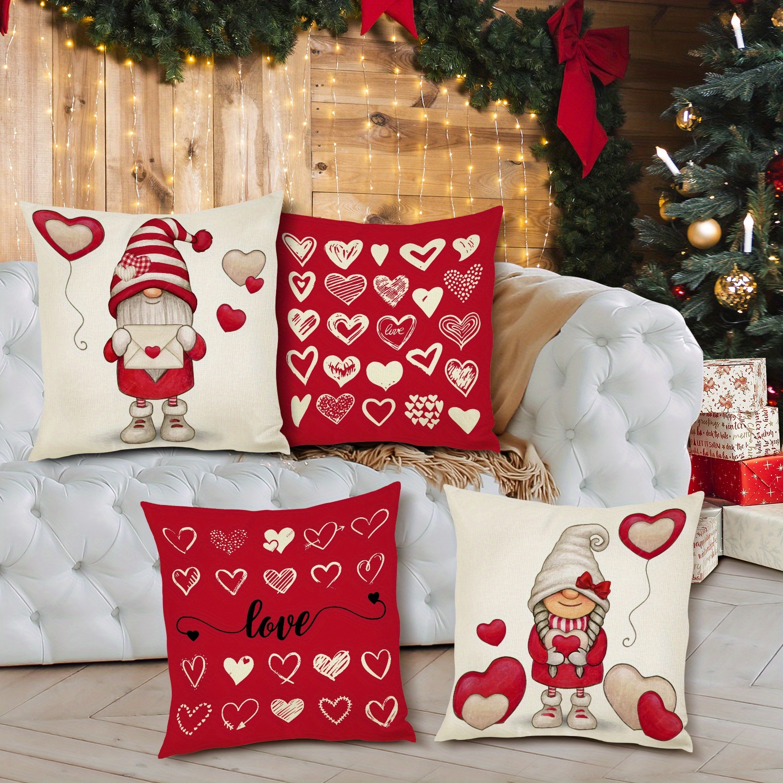 Cushion Couch Covers Valentine's Day Flax Throw Pillow Covers With