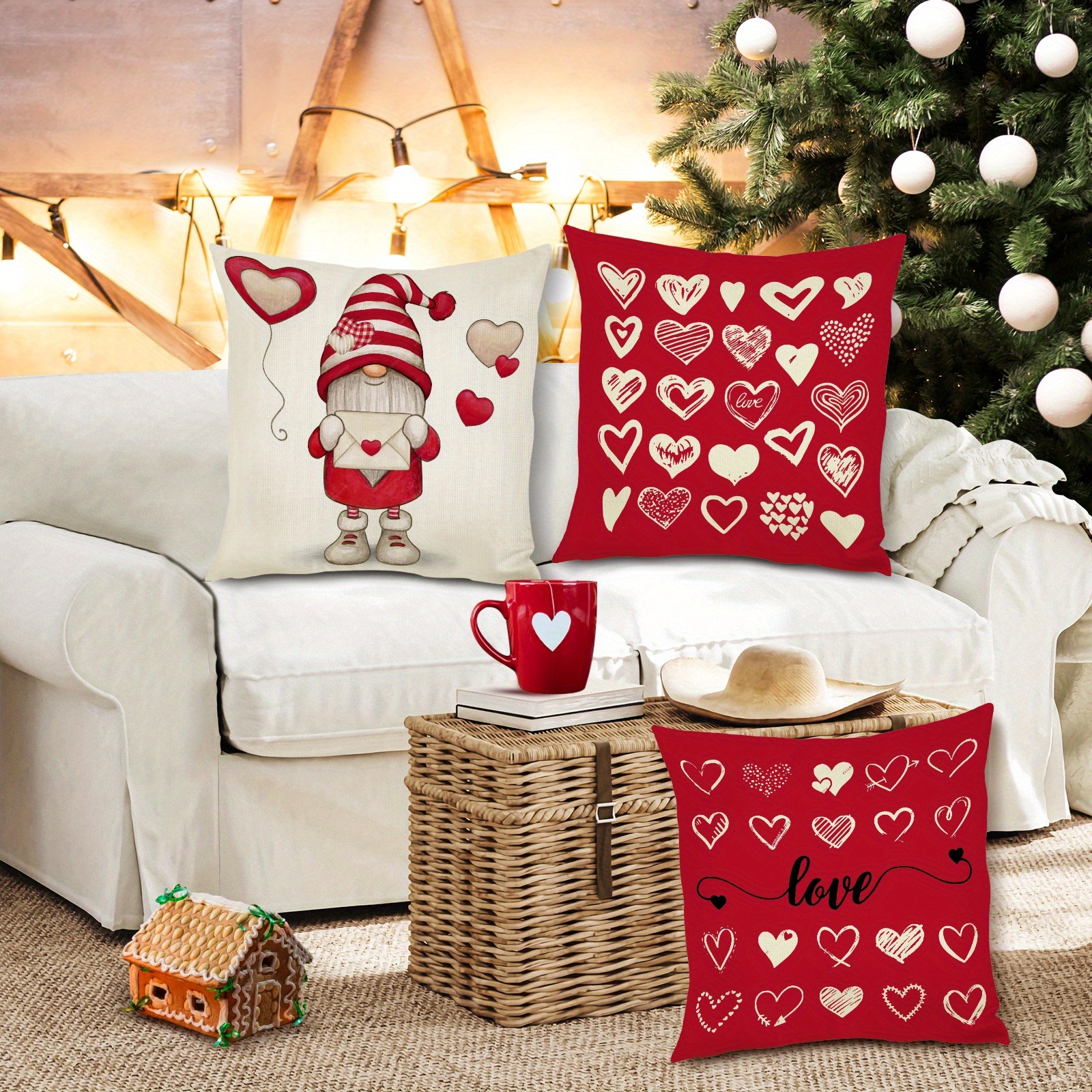 Cushion Couch Covers Valentine's Day Flax Throw Pillow Covers With