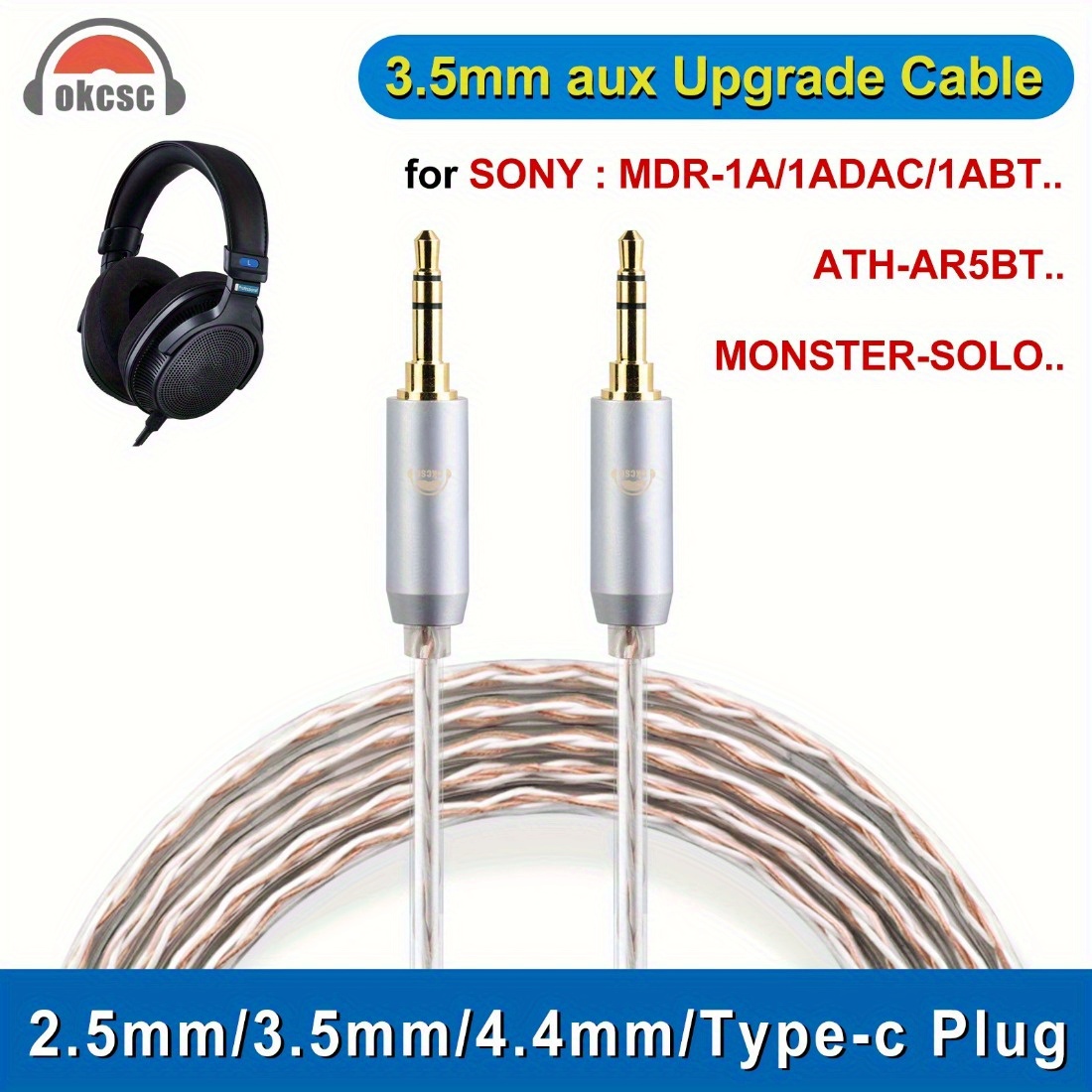 WH-1000XM3 Coiled Audio Cable Replacement for Sony WH-1000XM4,  WH-1000XM2 Headsets, 1/8” Extension Cord with 1/4” Adapter Works on PS5 PS4  PC Smartphone Xbox One, 4ft to 14ft : Electronics