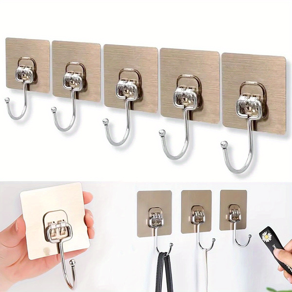 5Pcs Strong Self Adhesive Wall Hook Big Size Transparent Key Holder Wall  Hanger Hooks for Hanging