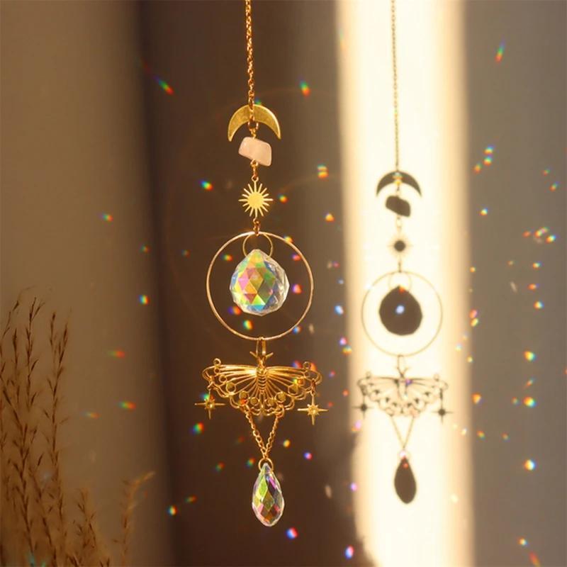 1pc Crystals Wind Chime Suncatcher Pendant Rainbow Prism Stained Glass Ornament Chakras Crafts Home Garden Decor