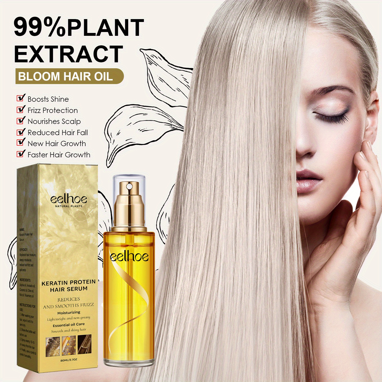 Keratin Protein Hair Serum, Hair Care Essence Spray, Moisturizing Hair,  Suitable For All Hair Types