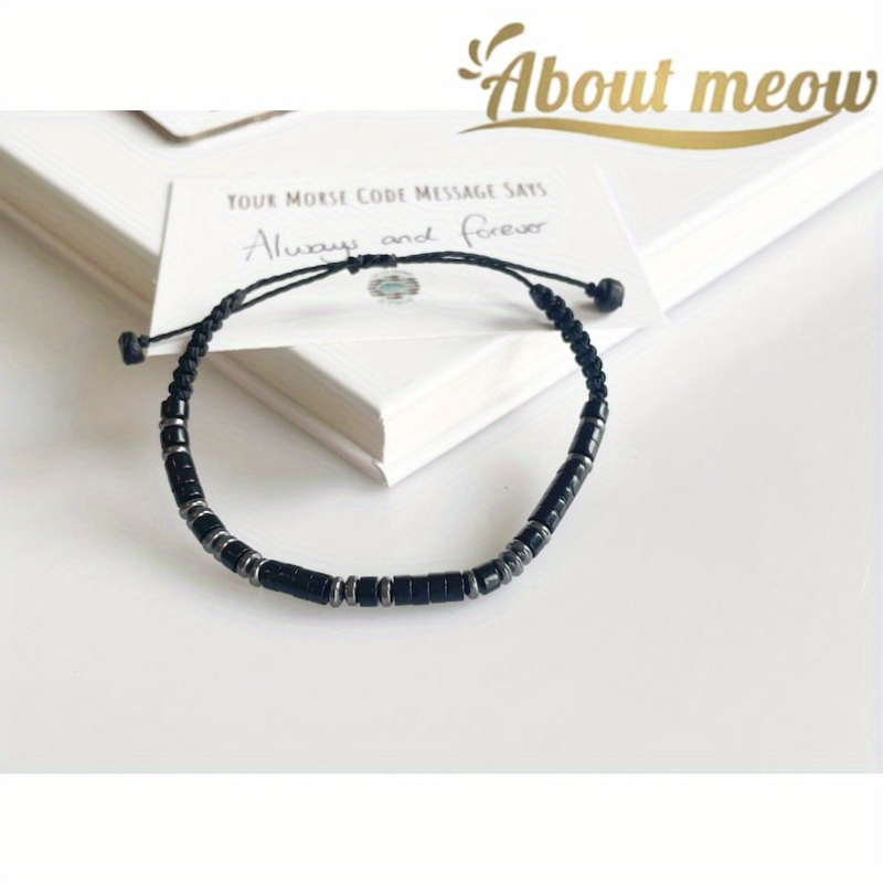 1pcs Inspirational Morse Code Bracelet Black Beaded Wrap Chain Women Men  FAST