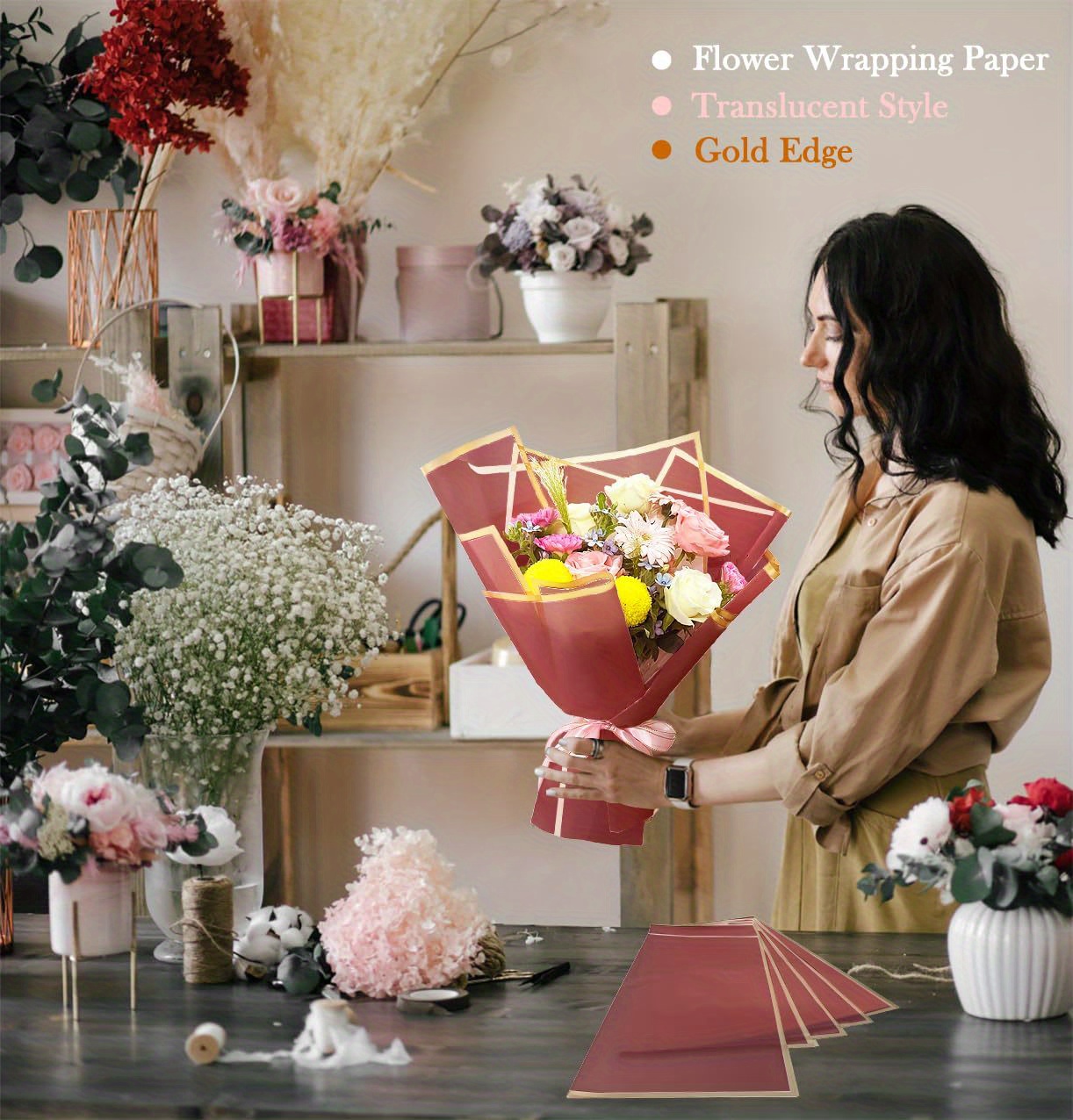 Monarch Bloom Flowers 20 Pcs Bouquet Wrapping Paper - Premium Matte Flower Paper Wrap - Waterproof Floral Wrapping Paper - 20 Double-Sided 22.8 x
