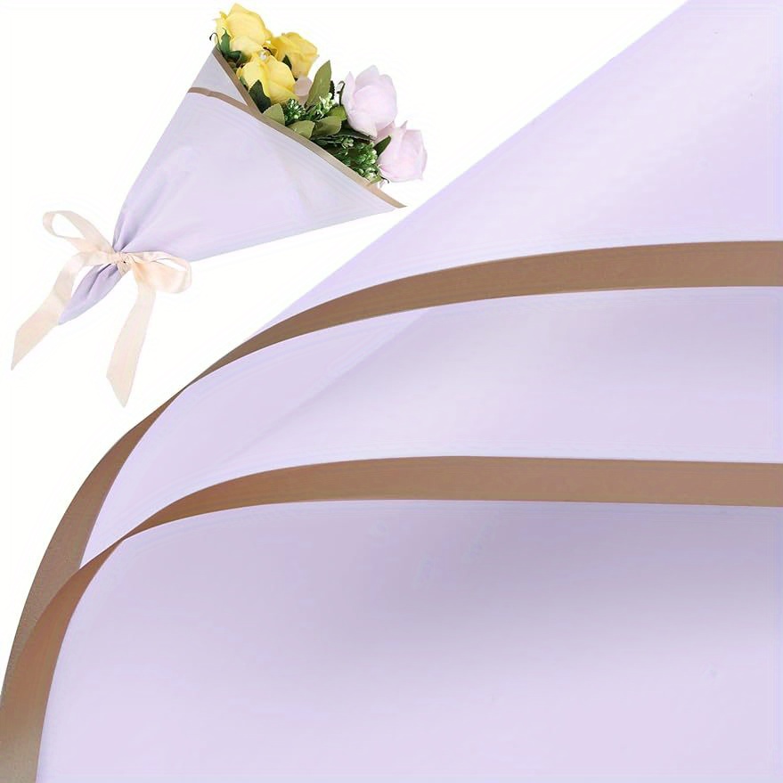 Gold Edge Flower Wrapping Paper Rose Pink 22.8x22.8 Inch Waterproof 10 Pack  