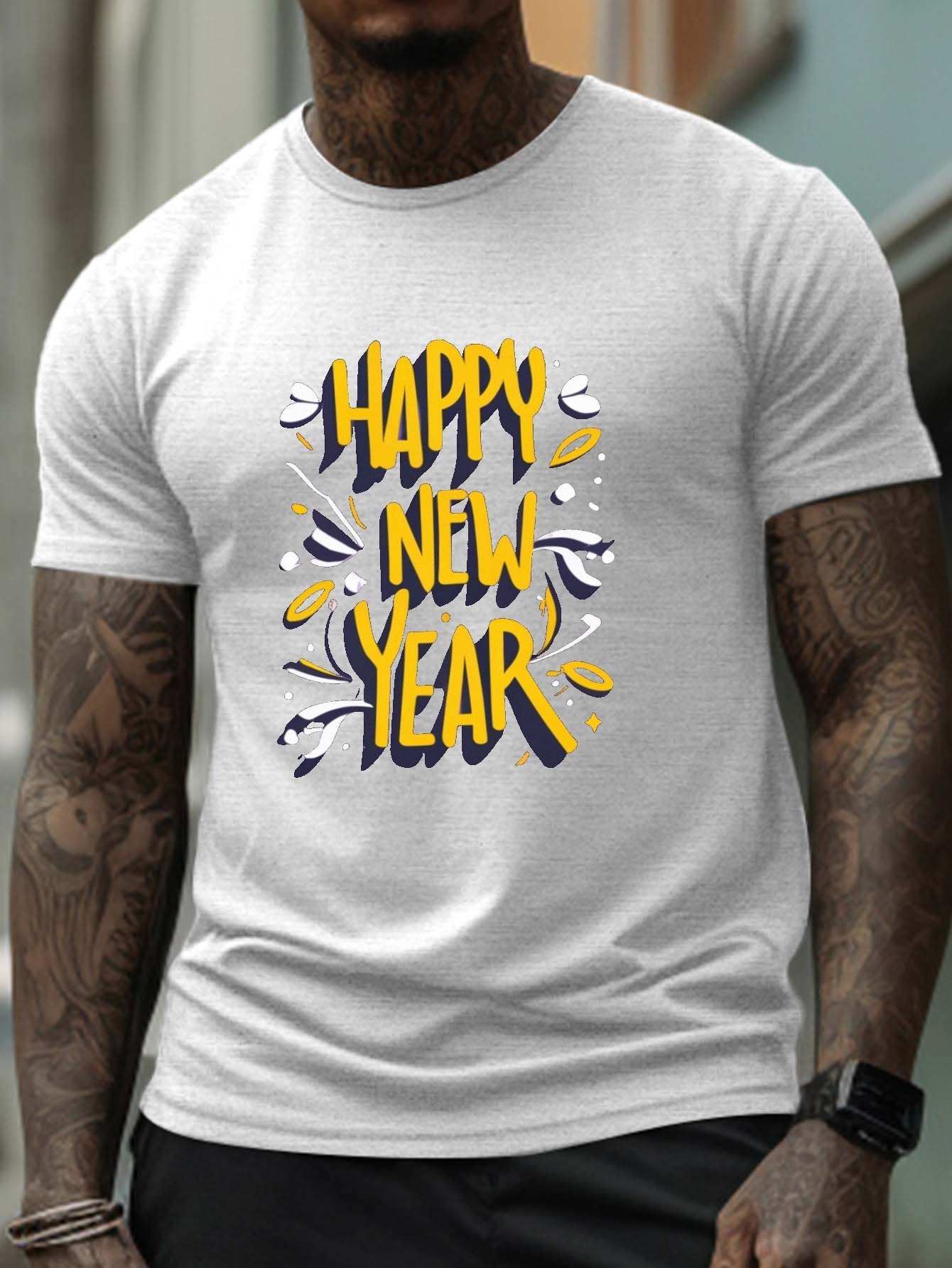 Plus Size Happy New Year Pattern T shirt Tendance Pour Temu France