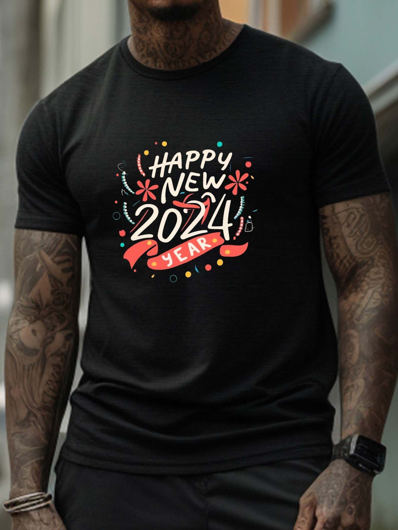 happy New 2024 Year'' Pattern Plus Size Men's Short Sleeve - Temu
