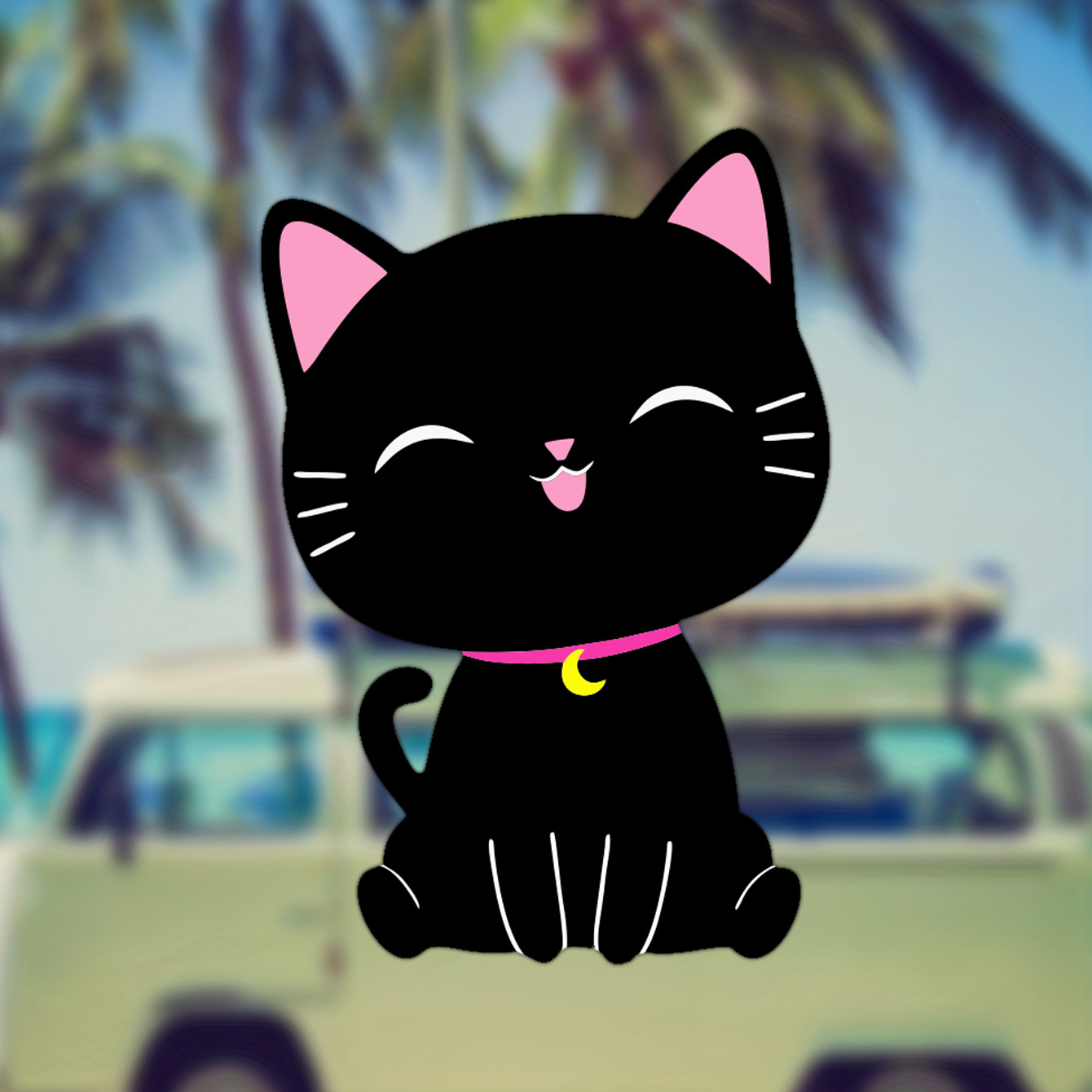 Cute Black Cat' Sticker