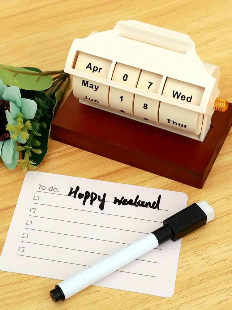 Desktop Rotary Perpetual Calendar Wooden Calendar Temu Australia