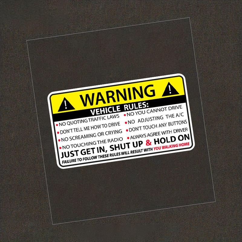 Vehicle Safety Warning Rules Funny Car Sticker Laptop Bottle - Temu