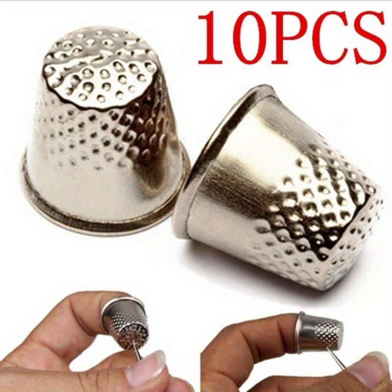 12 Pcs Sewing Thimble + 30 Pcs Sewing Needles, Finger Protector Fingertip  Thimble Adjustable Metal Bronze Sewing Thimble Rings and Leather Coin