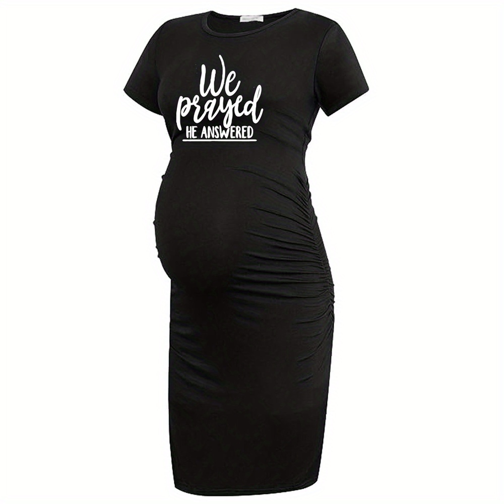 

Women's Maternity "we Prayed" Print Dress Short Sleeve Dress For Summer, Pregnant Women's Clothing