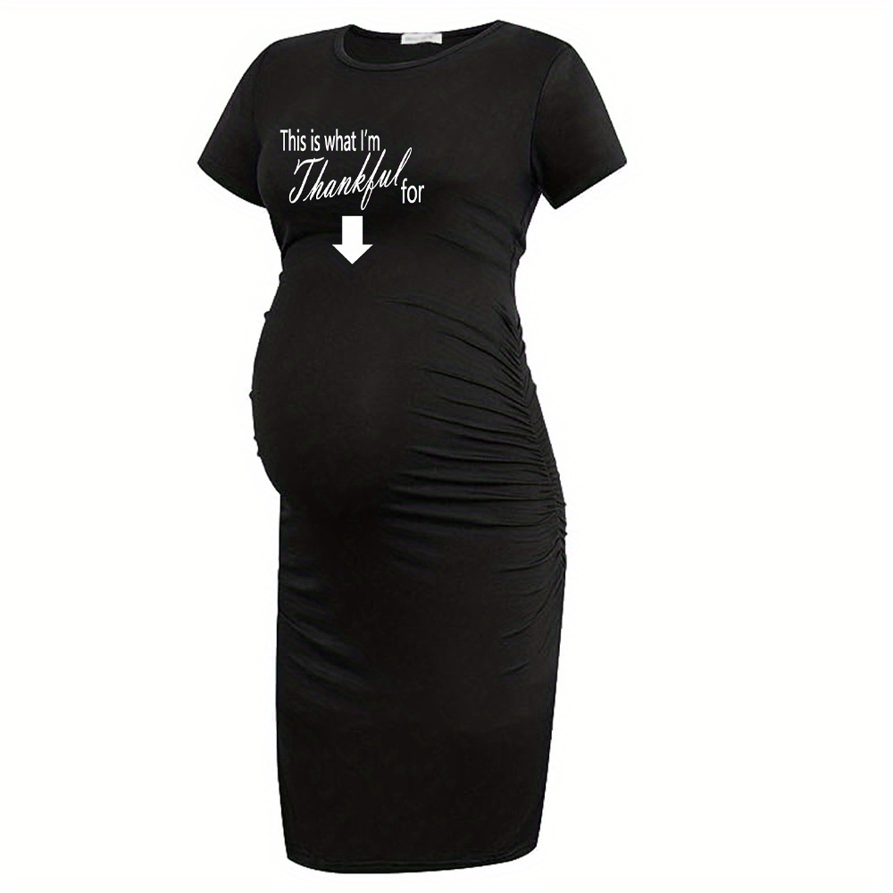 

Women's Maternity "thankful" Print Dress Short Sleeve Dress For Summer, Pregnant Women's Clothing