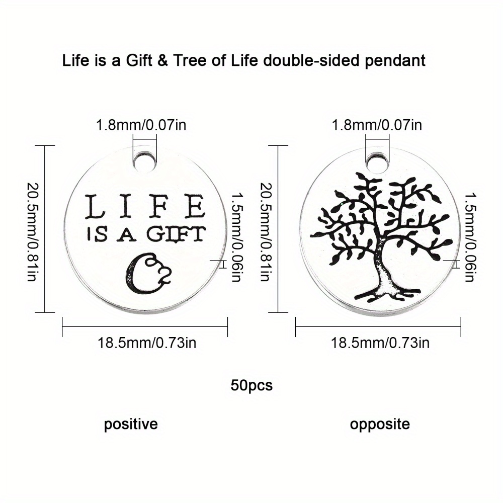 1 Box 50Pcs Tree of Life Charms Bulk Double Sided Alloy Engraved