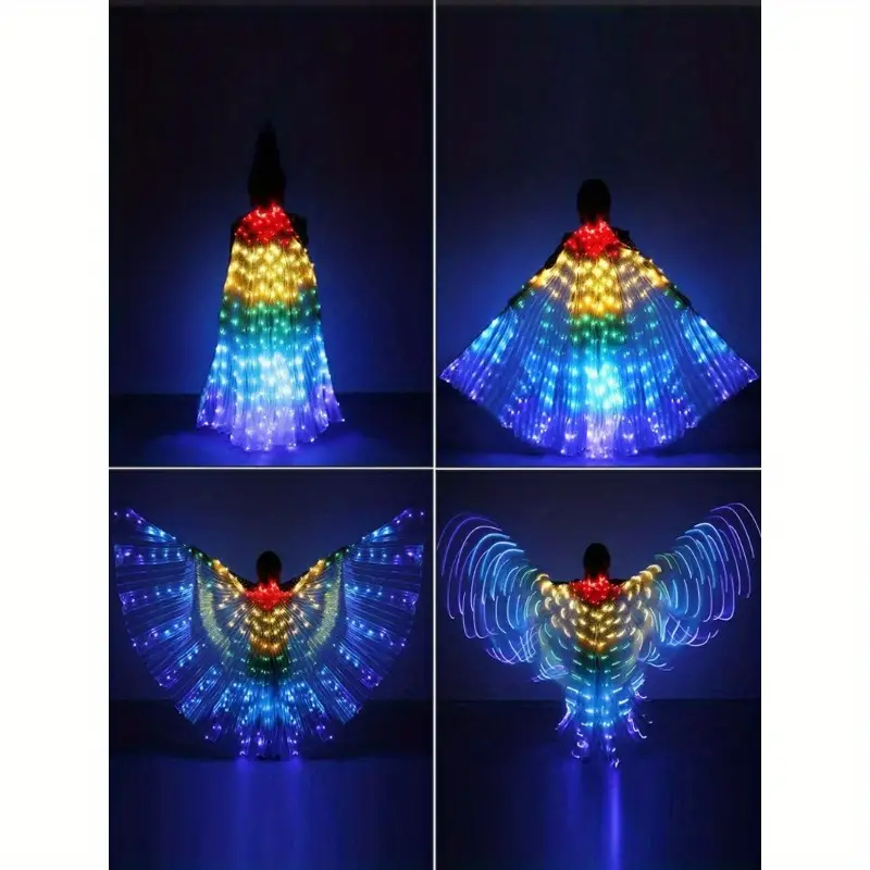 Leutsin Alas LED de danza del vientre con palo, luces LED, alas de mariposa  Isis para adultos y niños, ropa de actuación para carnaval etapa de