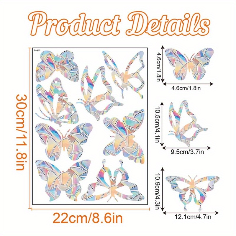 sparkling rainbow prism butterfly suncatcher electrostatic pvc window cling anti collision glass decal for home office decor details 14