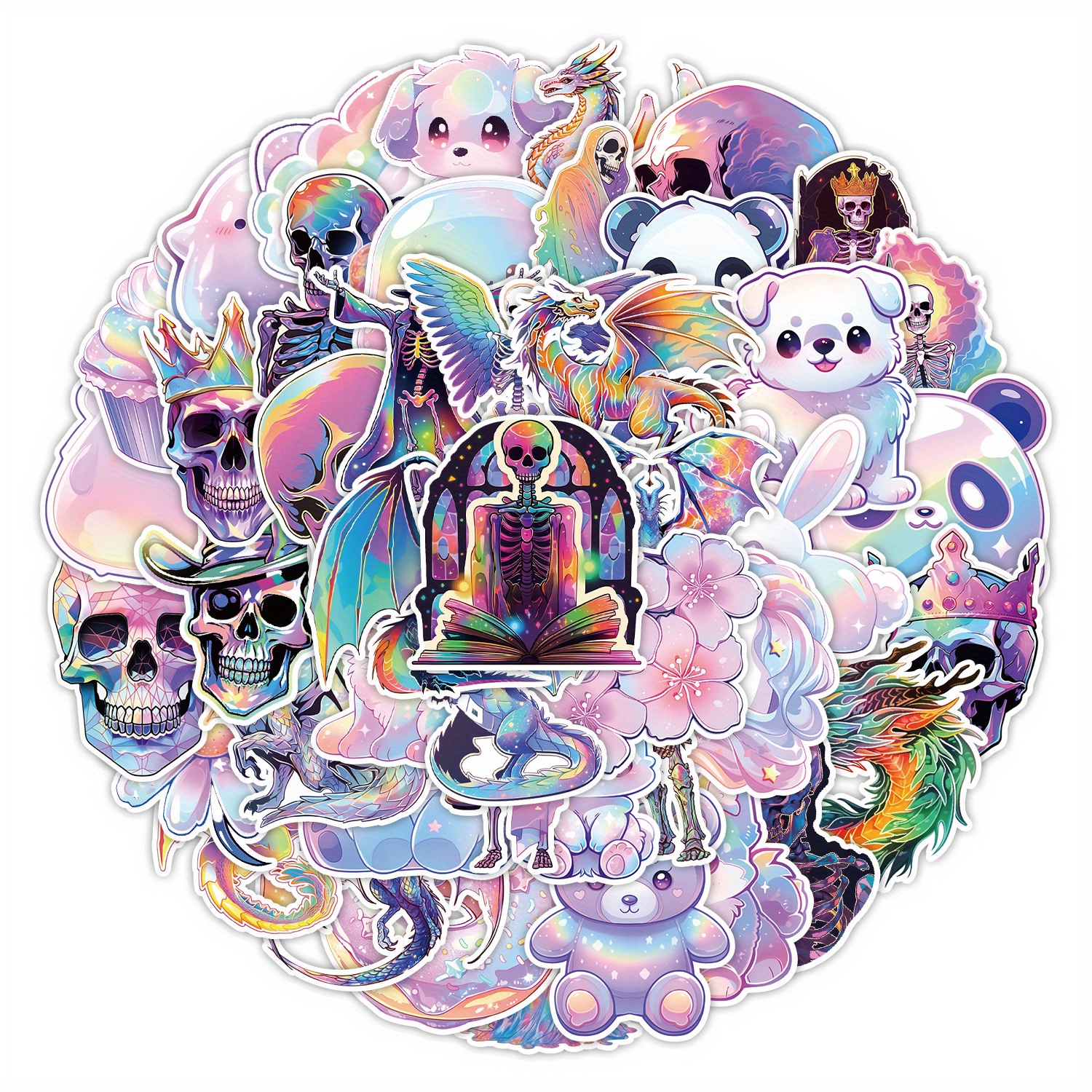 50pcs Cute Cartoon Holographic Stickers Decoration Stationery, Books, Laptops, Water Cups, Mobile Cases, Suitcases, Guitars, And Helmets Birthday Label Party