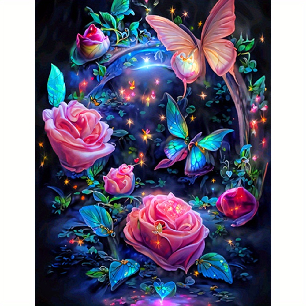 

1pc New Arrival Full Round Rhinestone Embroidery 5d Diy Diamond Painting Kit Fantasy Roses Butterfly Picture