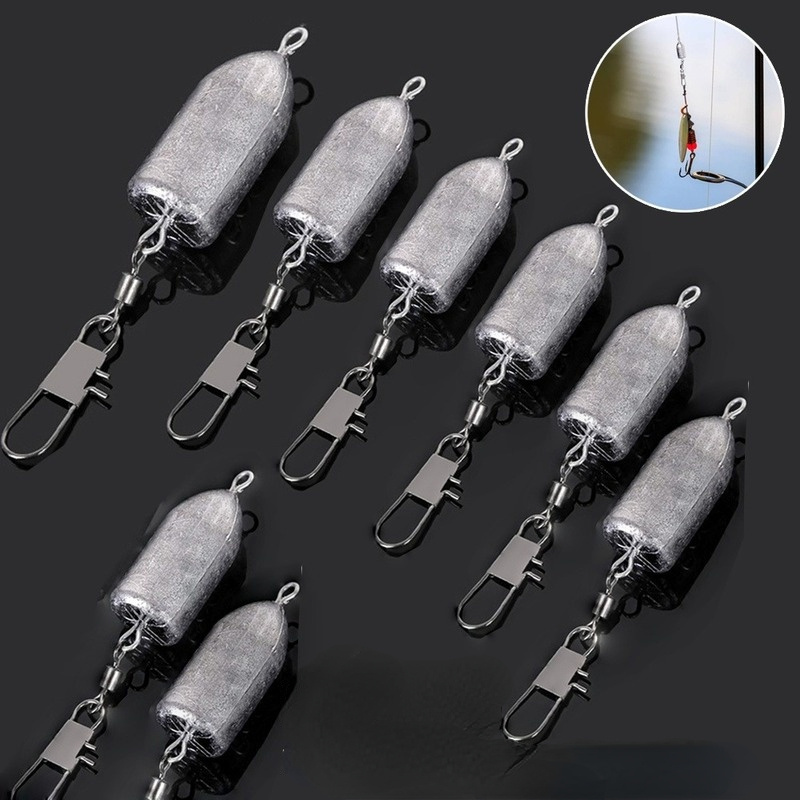 

4/8pcs 10-60g Fishing Lead Sinker With Snap Swivel, Bullet-shaped Fishing Weights, Outdoor Fishing Tackle