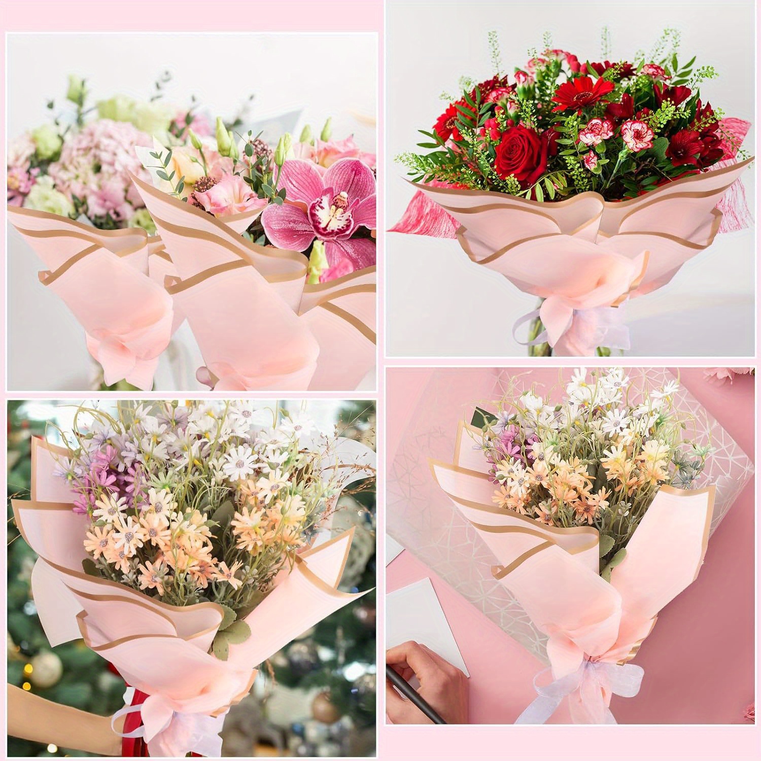 Papel de regalo floral coreano con borde dorado, 20 hojas, suministros para  floristería, papel de regalo para ramo de flores, suministros florales