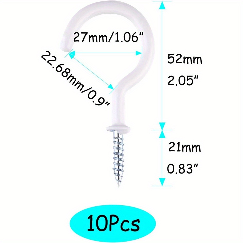 Vinyl Screw Hooks Ceiling Screw Hook 70 Pieces (6 Sizes)