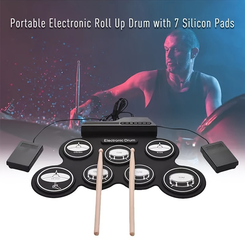Donner Electronic Drum Set, 7 Pad Digital Portable Drum Kit, Tabletop Drum  Pad Machine with Digital Panel, Built-in Speakers, Headphones Jack, PC