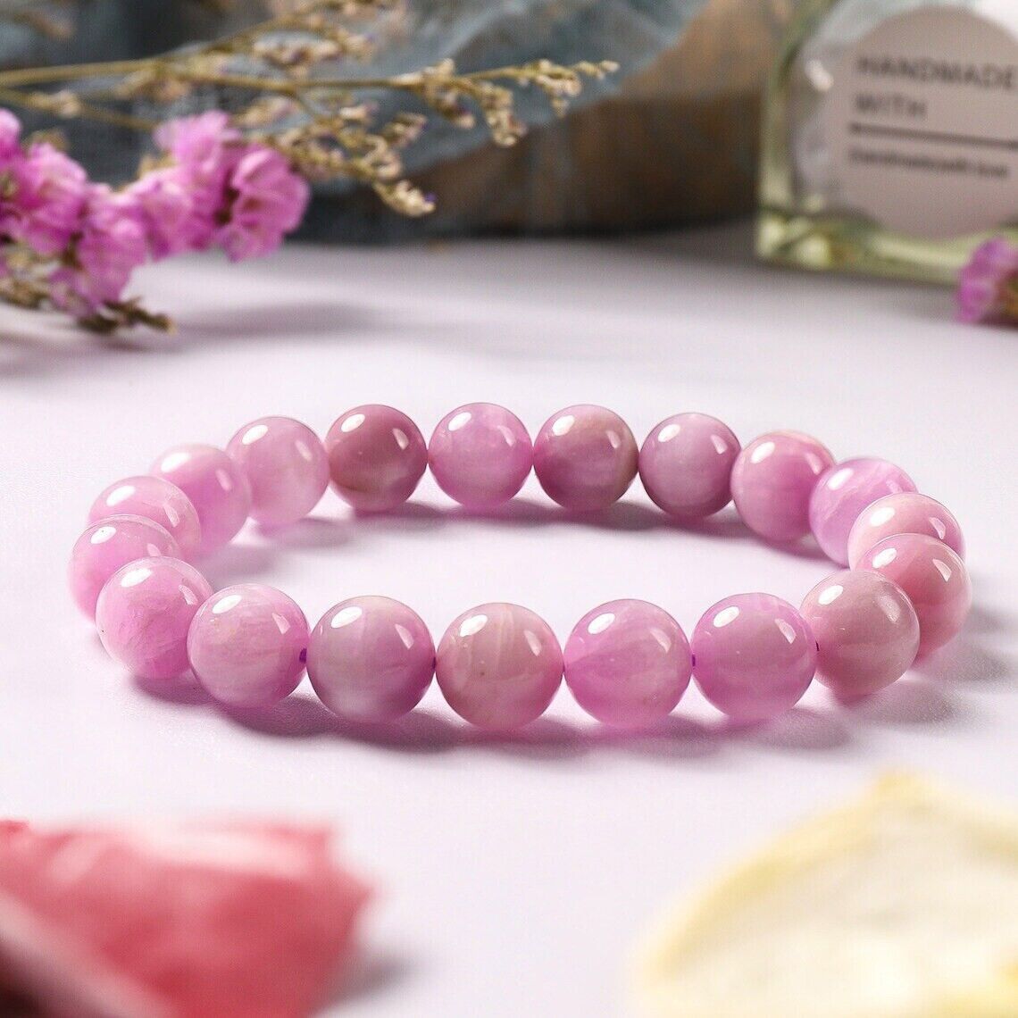 

1pc Natural Kunzite Stone 6/8/10/12mm Bracelet, Lavender Purple Gemstone Stretch Bracelet Unisex