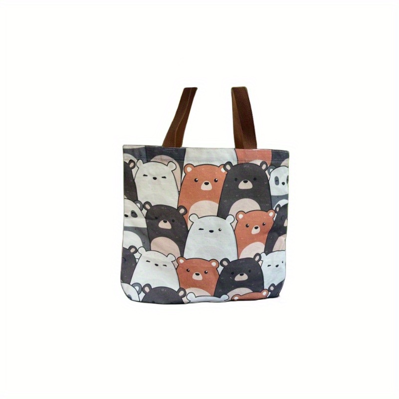 かわいい猫柄ハンドバッグ、漫画キャンバスショルダーバッグ、外出用 