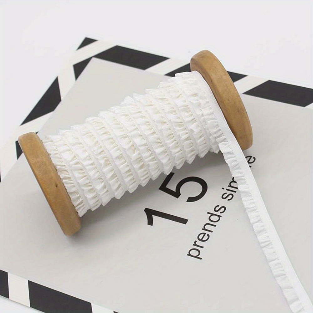 1pc 3 Yards Elastic Lace Ribbon, 10mm Single Side Ruffle, Soft Stretch Lace Trim For Diy Crafts, Lingerie & Clothing Accessories