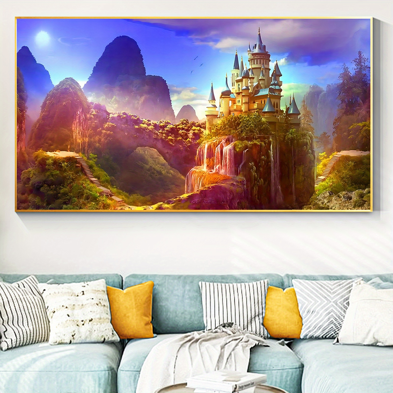 5D DIY Big Artificial Diamond Painting Set For Adults,  15.7x27.5inch/40x70cm Waterfall Round Full Diamond Art Digital Picture Kit  For Home Wall Decor