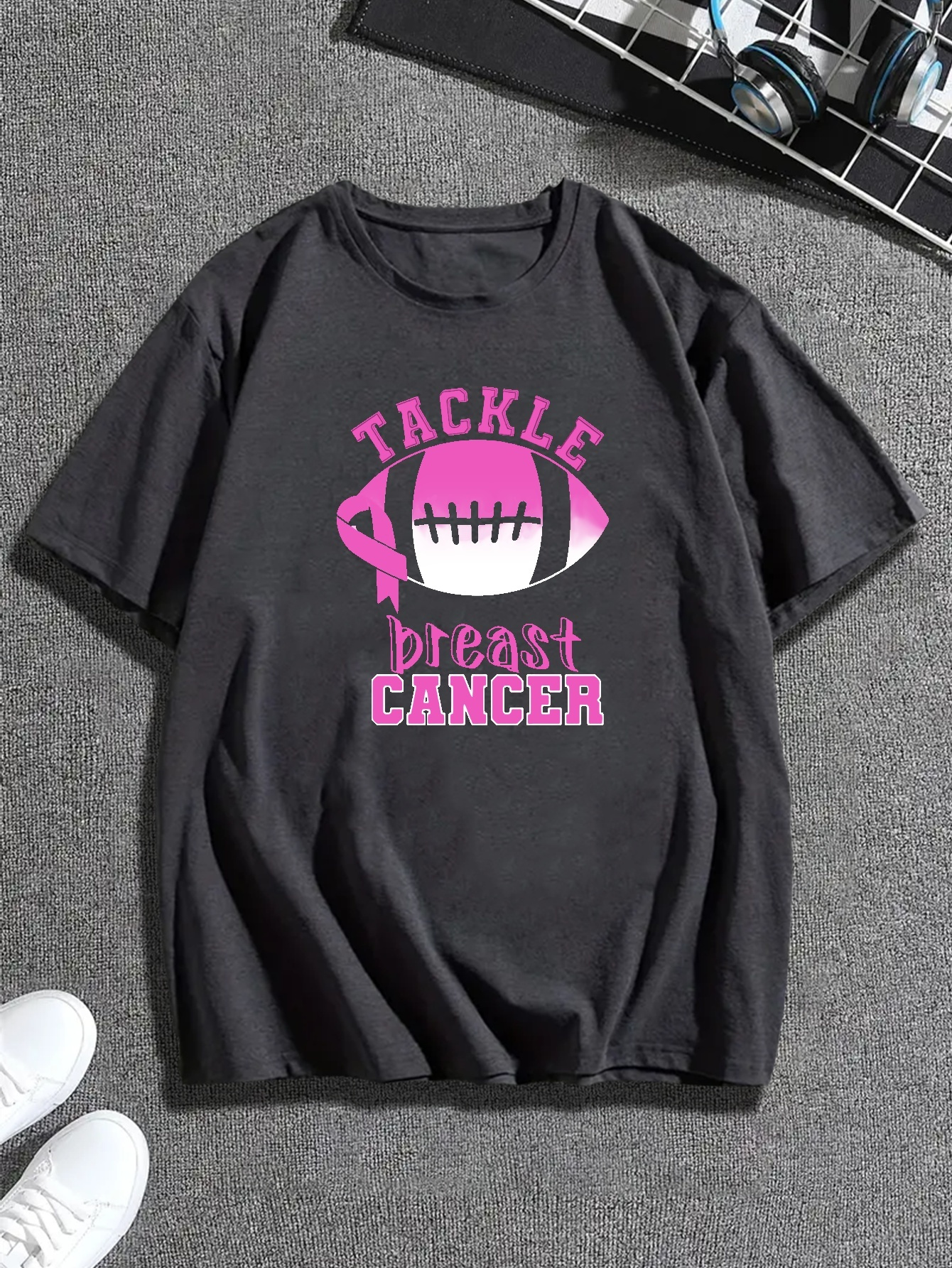 Tackle Breast Cancer Creative Statement Print Men's Casual - Temu