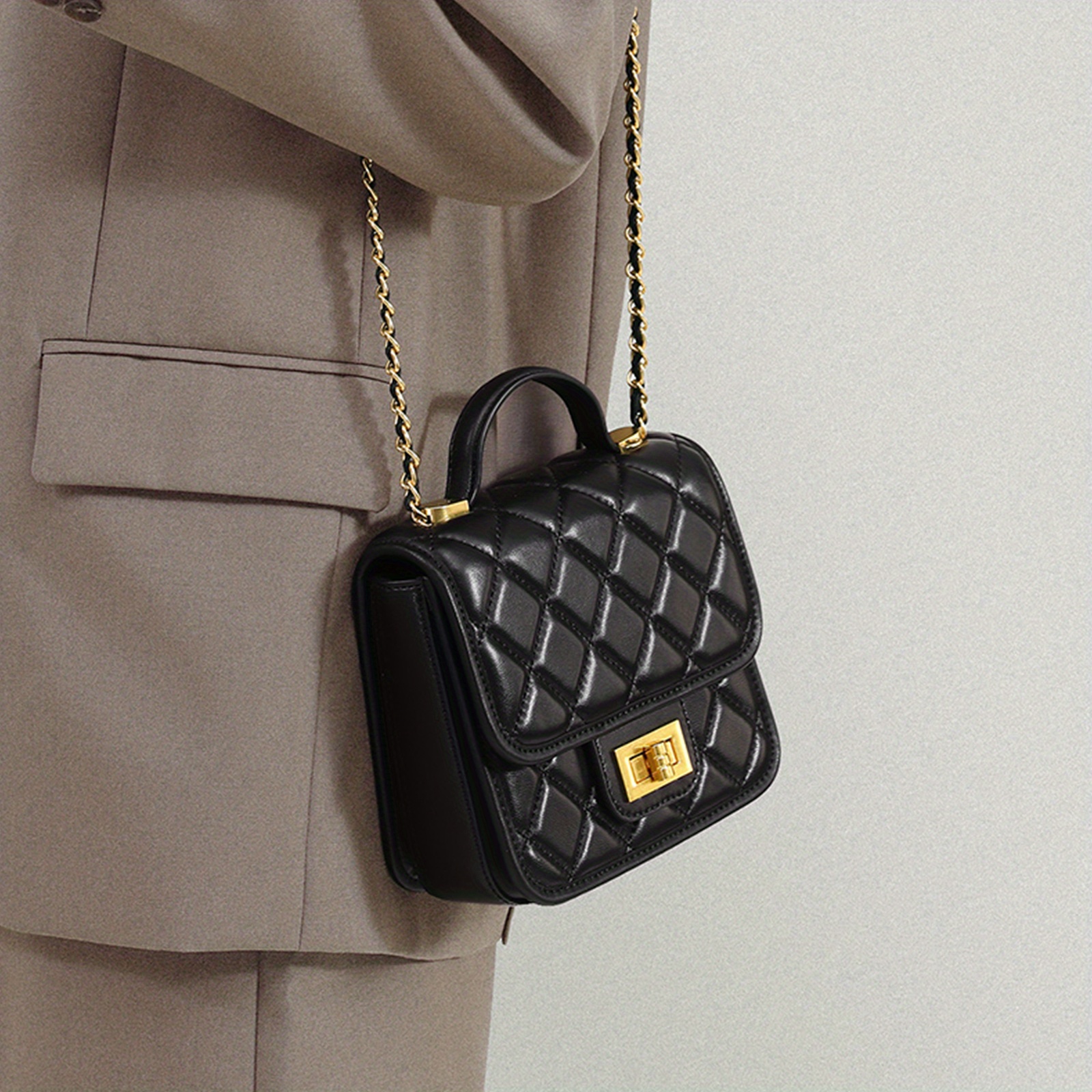 Mini Argyle Quilted Crossbody Bag, Fashion Leather Square Handbag