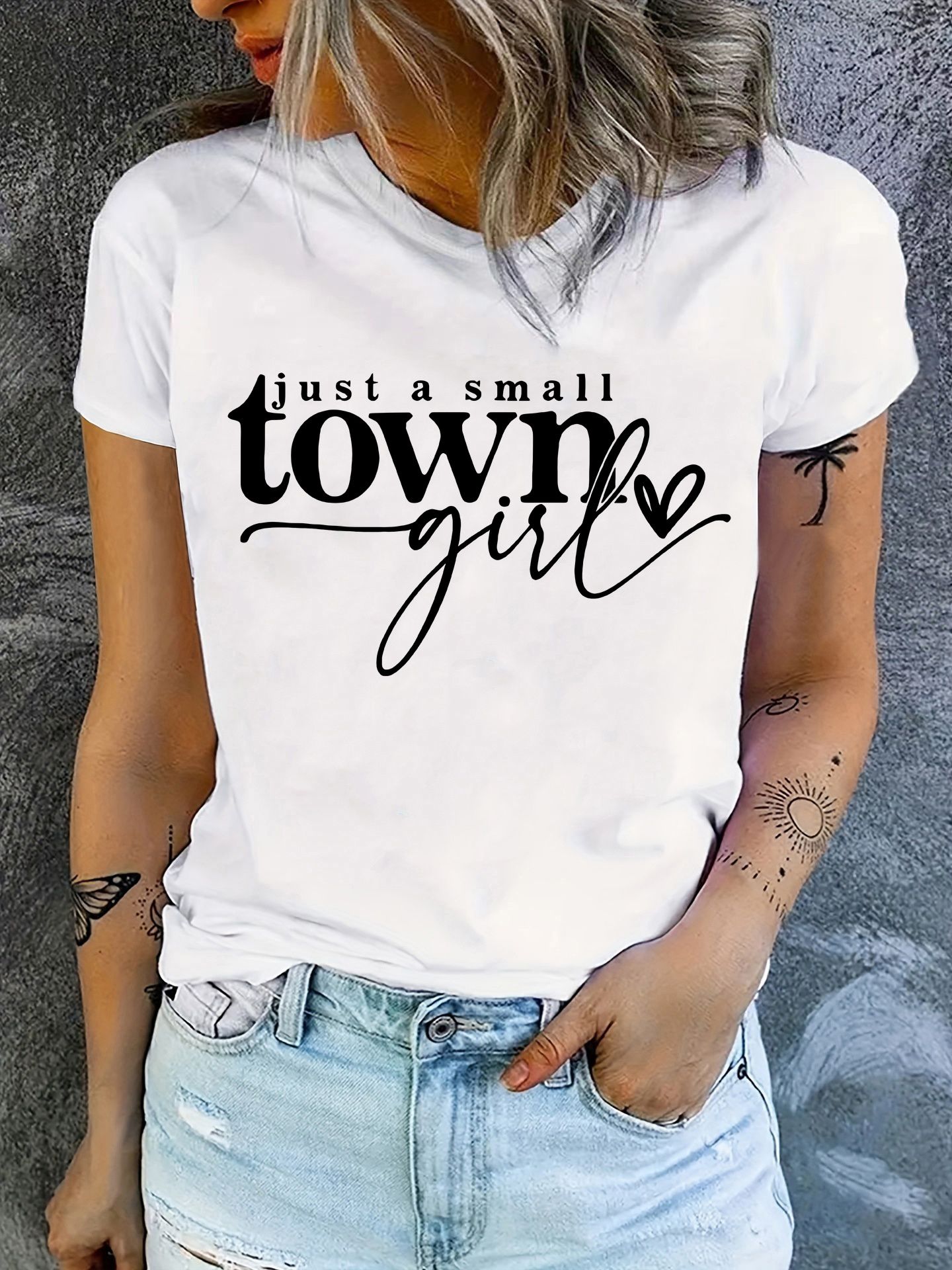 Just A Small Town Girl Letter Print T-shirt, Casual Crew Neck Short Sleeve  Summer T-shirt, Women's Clothing