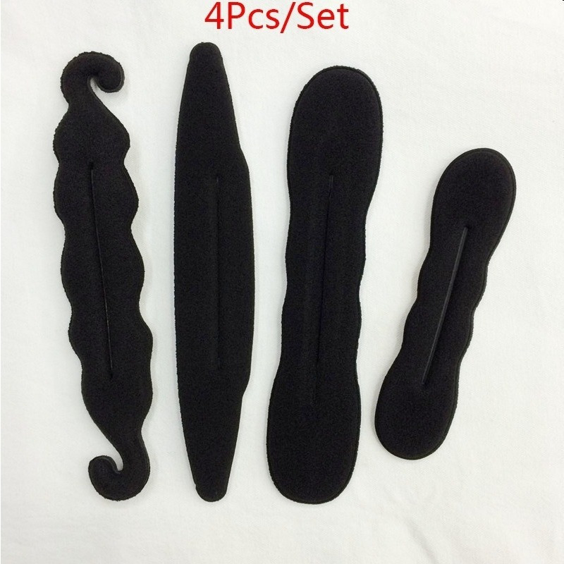 TEMU 4pcs Sponge Hair Styling Set - Easy Twist Bun Maker & Clips, Comfortable & Portable For Effortless Hairstyles