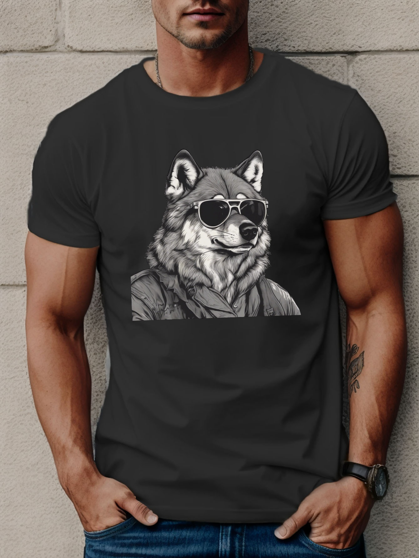 Gafas De Sol Wolf Pattern Camiseta Gráfica Retro Para Hombre - Temu Chile