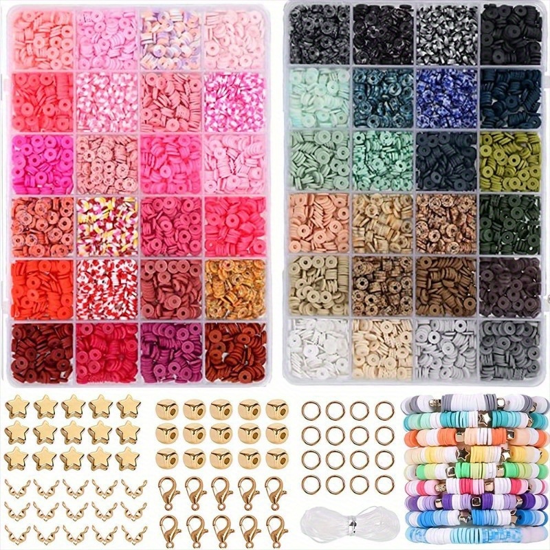 7200pcs 48 Grids Soft Pottery Clay Bead Set Diy Bracelet Necklace Jewelry  Accessories Set , Ideal choice for Gifts