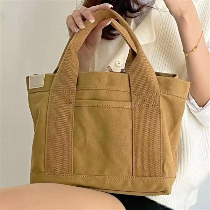 Solid Color Canvas Tote Bag Multi Pockets Satchel Purse - Temu