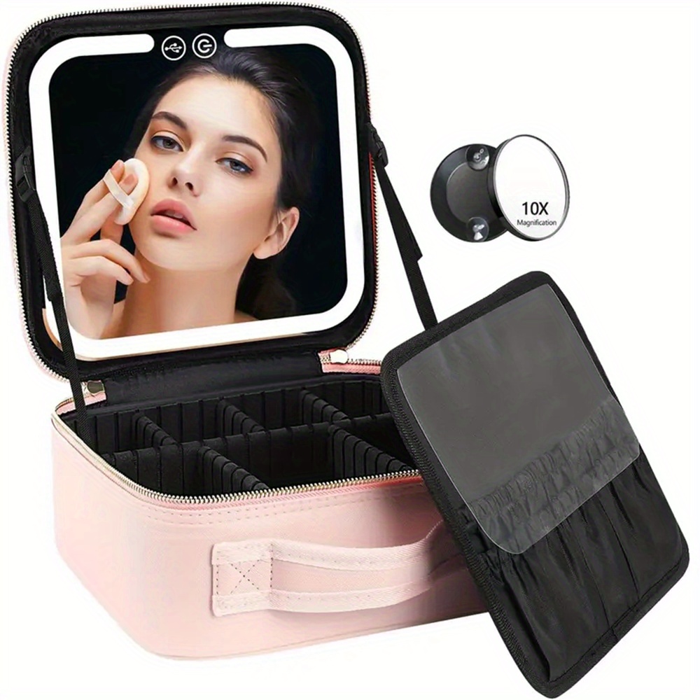 1pc Travel Makeup Bag With LED Lighted Make Up Case With Mirror 3 Color  Setting Cosmetic Makeup Box Organizer Vanity Case For Women Beauty Tools  Acces
