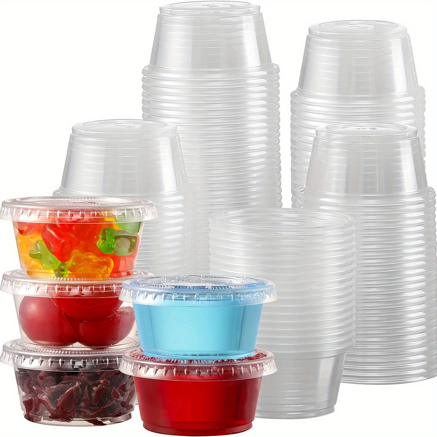 100 Sets 3.4 oz Disposable Plastic Portion Cups with Lids, Snack Cups,  100ml clear