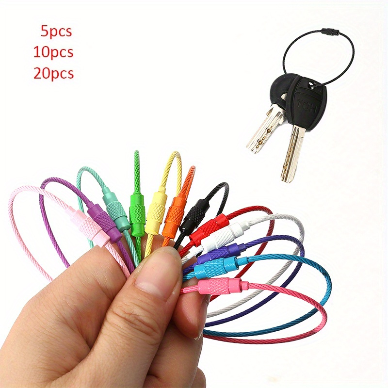 AOHAYOOMQ 10pcs Colorful Stainless Steel Wire Keychain Cable Key Ring Loop Connector for Hanging Luggage Tags