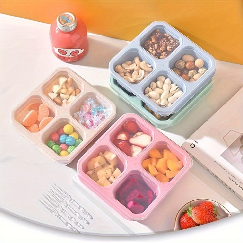 

4pcs Bento Boxes, Snack Containers, Divided Bento Snack Box, 4 Compartments Reusable Meal Prep Lunch Containers, For Picnic, Camping, School And Office, 2.1*6.5*6.1inch, Kitchen Supplies