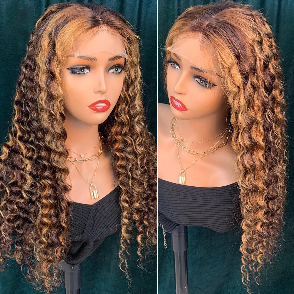 Highlighted Honey Blonde Deep Curly Lace Front Wig 180 Temu Canada